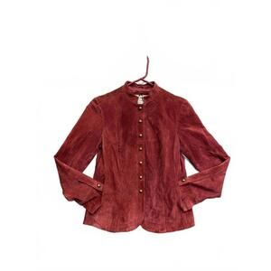 Vintage A.M.I. Women's Red Suede Button-Up Jacket With Ornate Snap Buttons Sz S